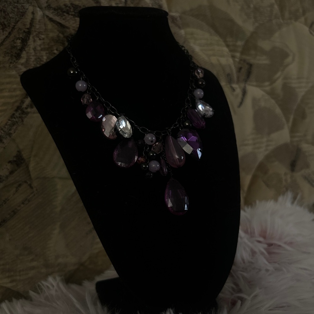 Adjustable Statement Purple Teardrop Cluster Blac… - image 3